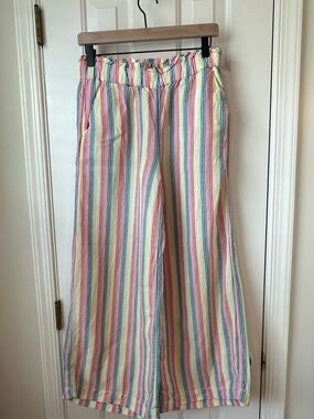 LOFT Wide Leg Rainbow Stripe Linen Blend Pants. Size XS